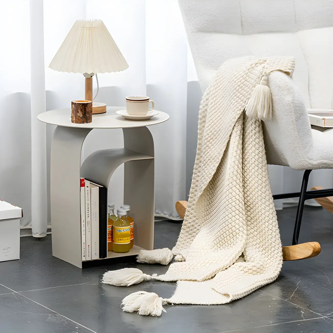 Simplistic White Metal Bedside Table with Open Storage Image - 20
