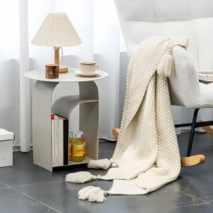 Simplistic White Metal Bedside Table with Open Storage Image - 20