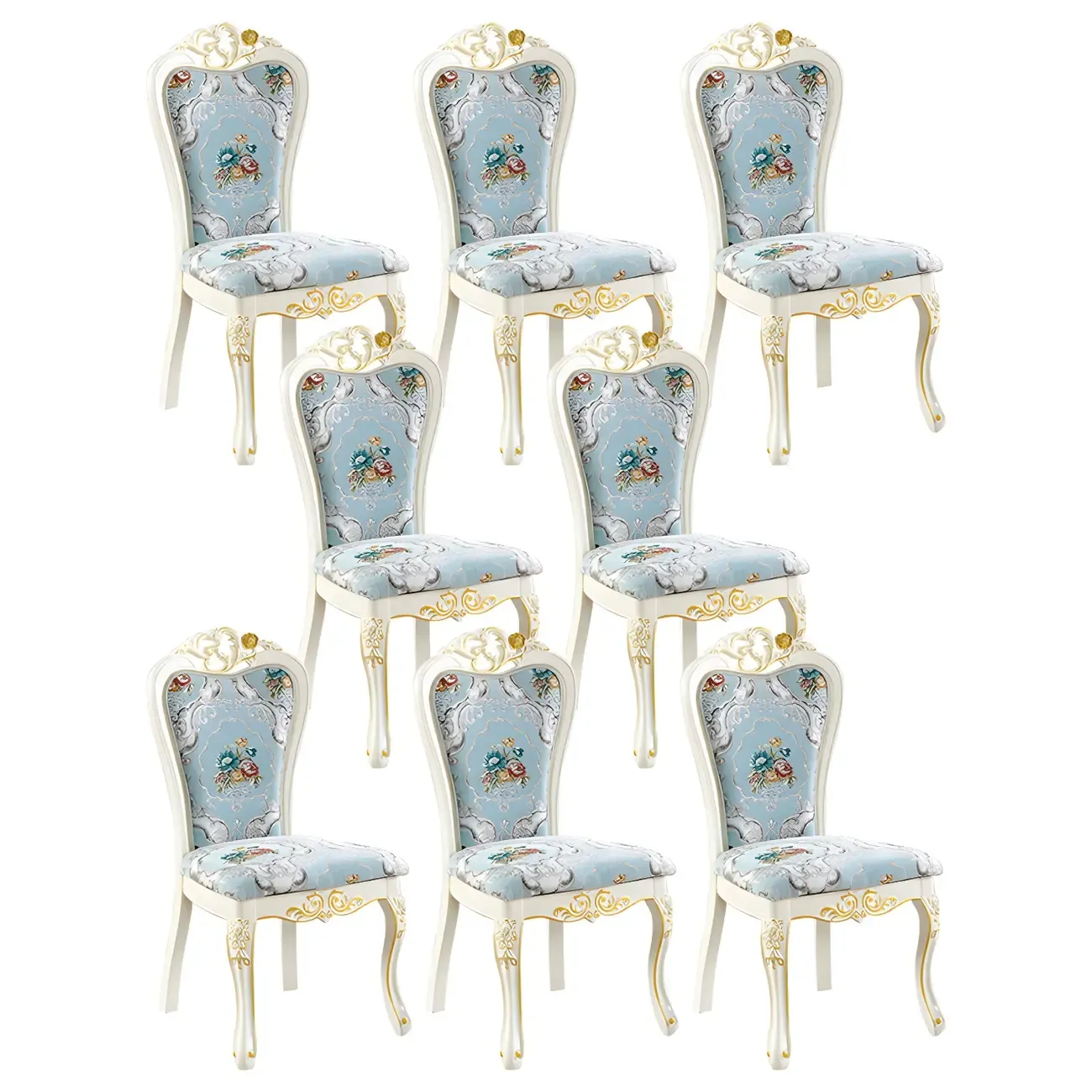 White Wood Victorian Upholstered Dining Chair Image - 25