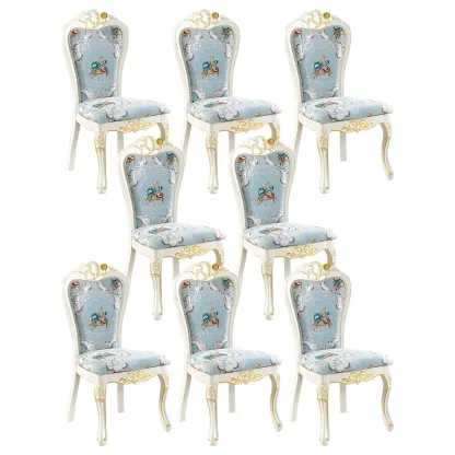 White Wood Victorian Upholstered Dining Chair Image - 25