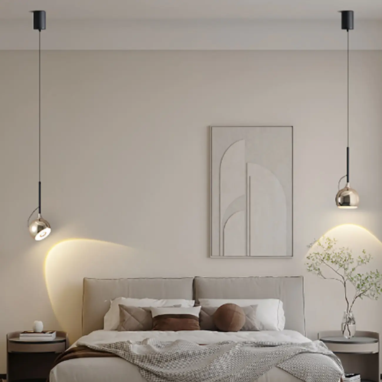 Modern Silver Metal Globe Pendant Light with Long Line for Bedroom Image - 1 | homeyfad