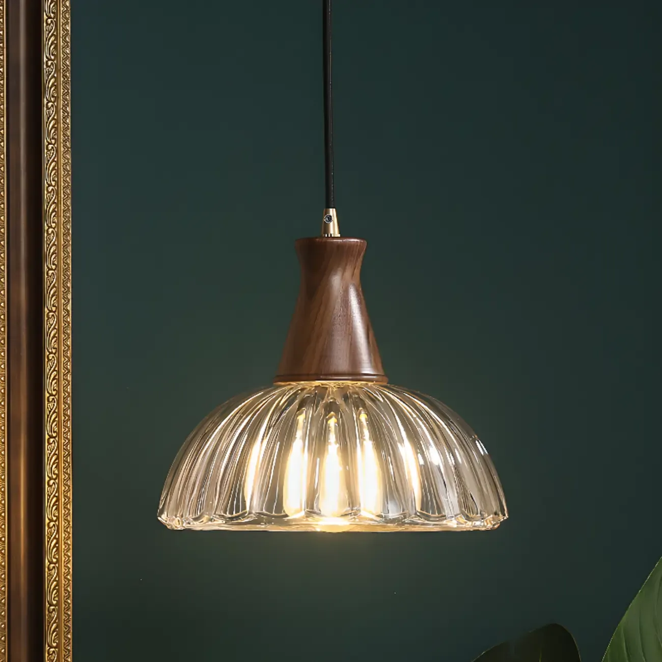 Vintage Brown Reeded Glass Lampshade Pendant Light for Home Decor Image - 1