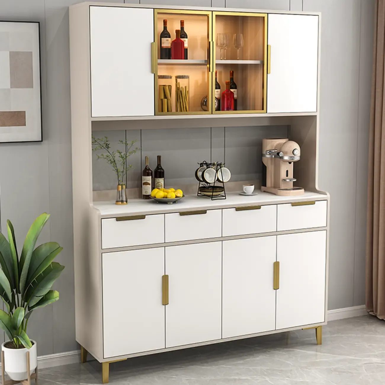 Modern Wooden Display Cabinet with Glass Doors Image - 2