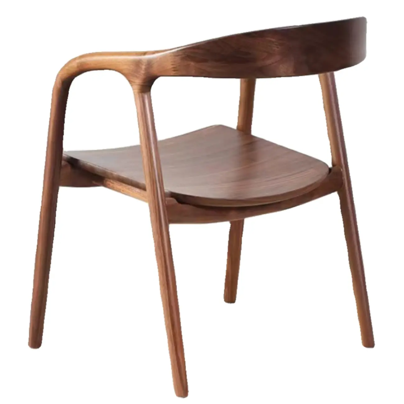 Modern Natural Wood Dining Chair Curved Back with Armrest Image - 9 | homeyfad