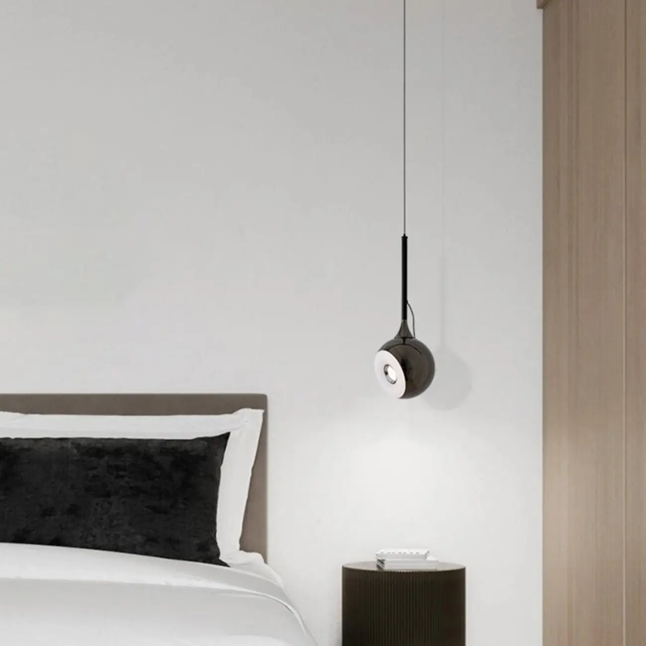 Modern Silver Metal Globe Pendant Light with Long Line for Bedroom Image - 2 | homeyfad