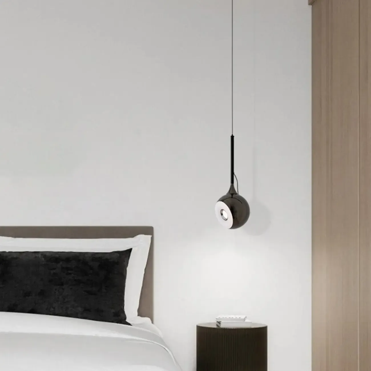 Modern Silver Metal Globe Pendant Light with Long Line for Bedroom Image - 2