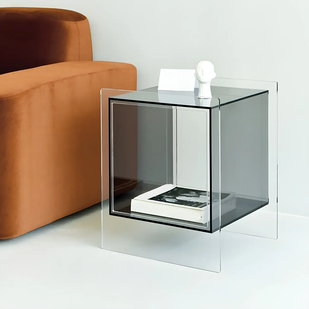 Modish Clear Design Acrylic Nightstand with Casters Open Shelf Image - 1