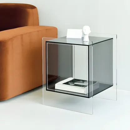 Modish Clear Design Acrylic Nightstand with Casters Open Shelf Image - 1