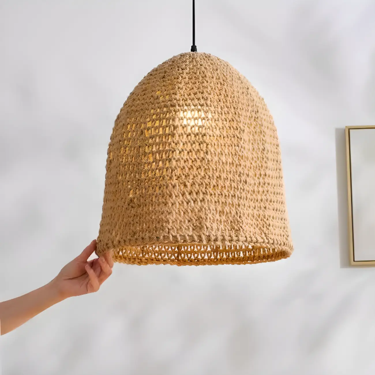 Country Style Rattan Cage Shaped Pendant Light for Living Room Image - 2 | homeyfad