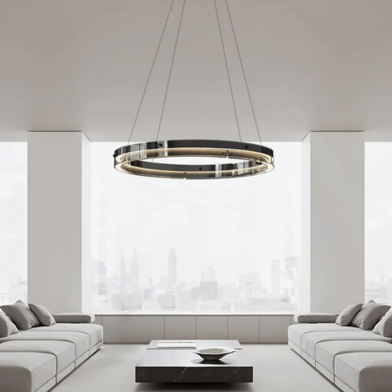 Modern LED Round Metal Chandelier with Flexible Height Image - 4