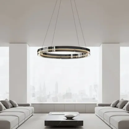 Modern LED Round Metal Chandelier with Flexible Height Image - 4