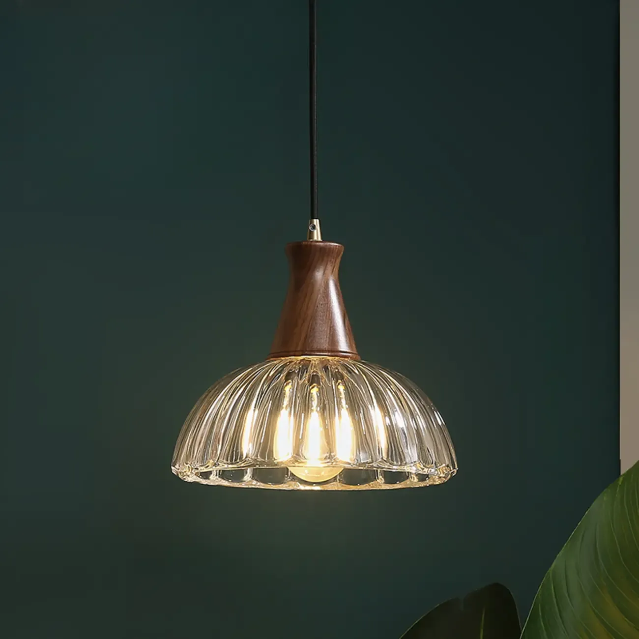 Vintage Brown Reeded Glass Lampshade Pendant Light for Home Decor Image - 2