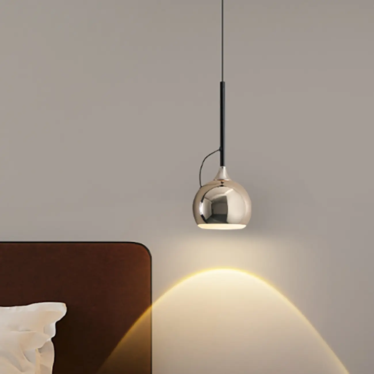 Modern Silver Metal Globe Pendant Light with Long Line for Bedroom Image - 3 | homeyfad