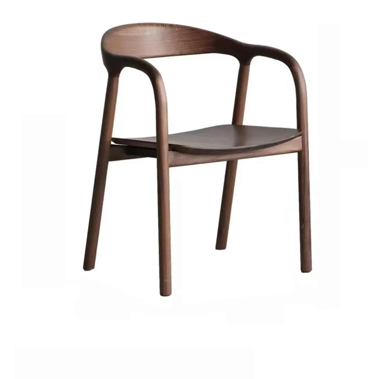 Modern Natural Wood Dining Chair Curved Back with Armrest Image - 10