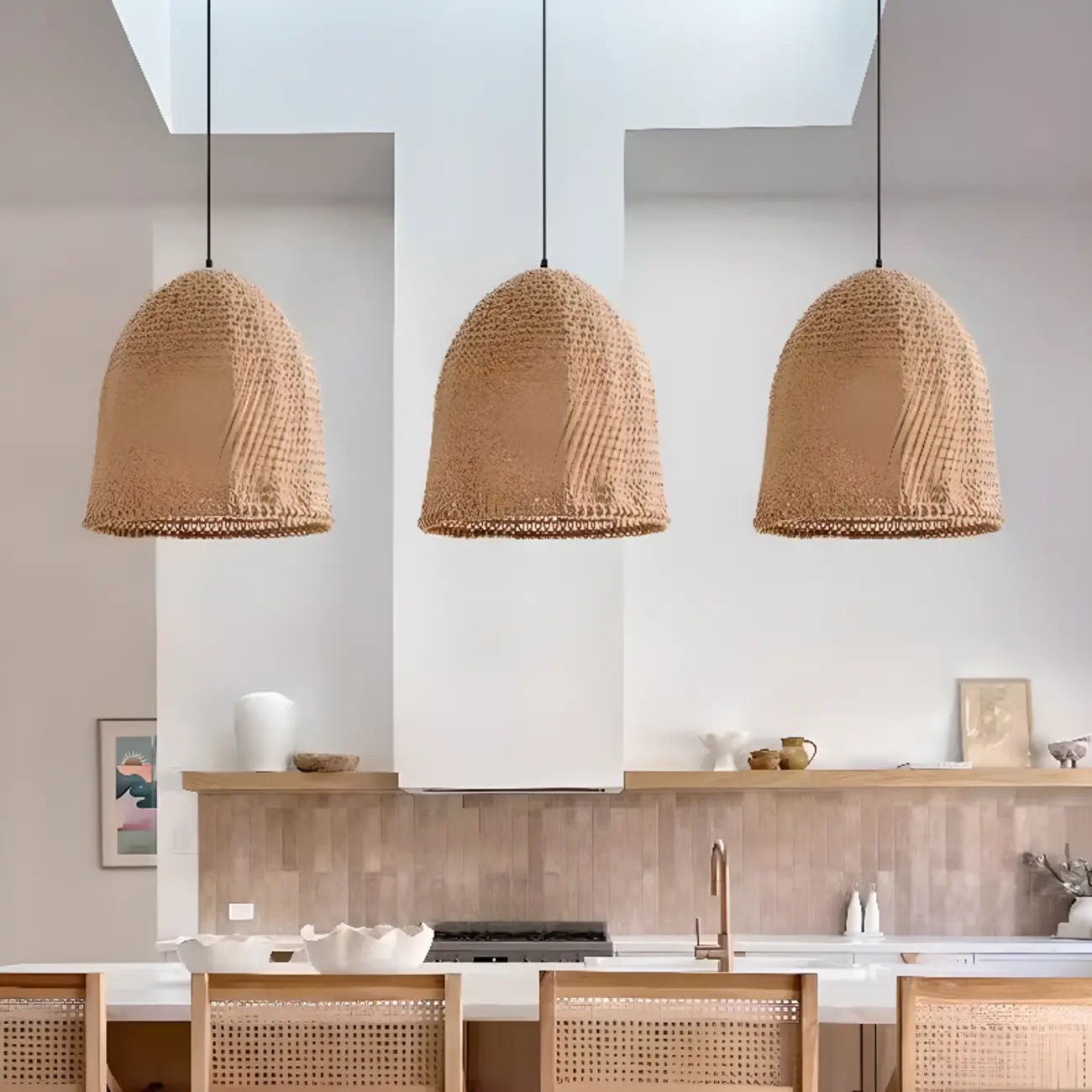 Country Style Rattan Cage Shaped Pendant Light for Living Room Image - 3 | homeyfad