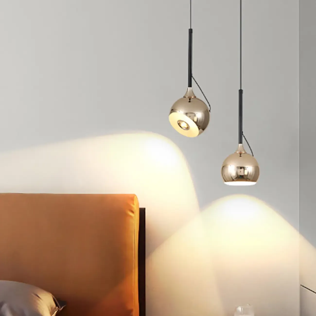 Modern Silver Metal Globe Pendant Light with Long Line for Bedroom Image - 4