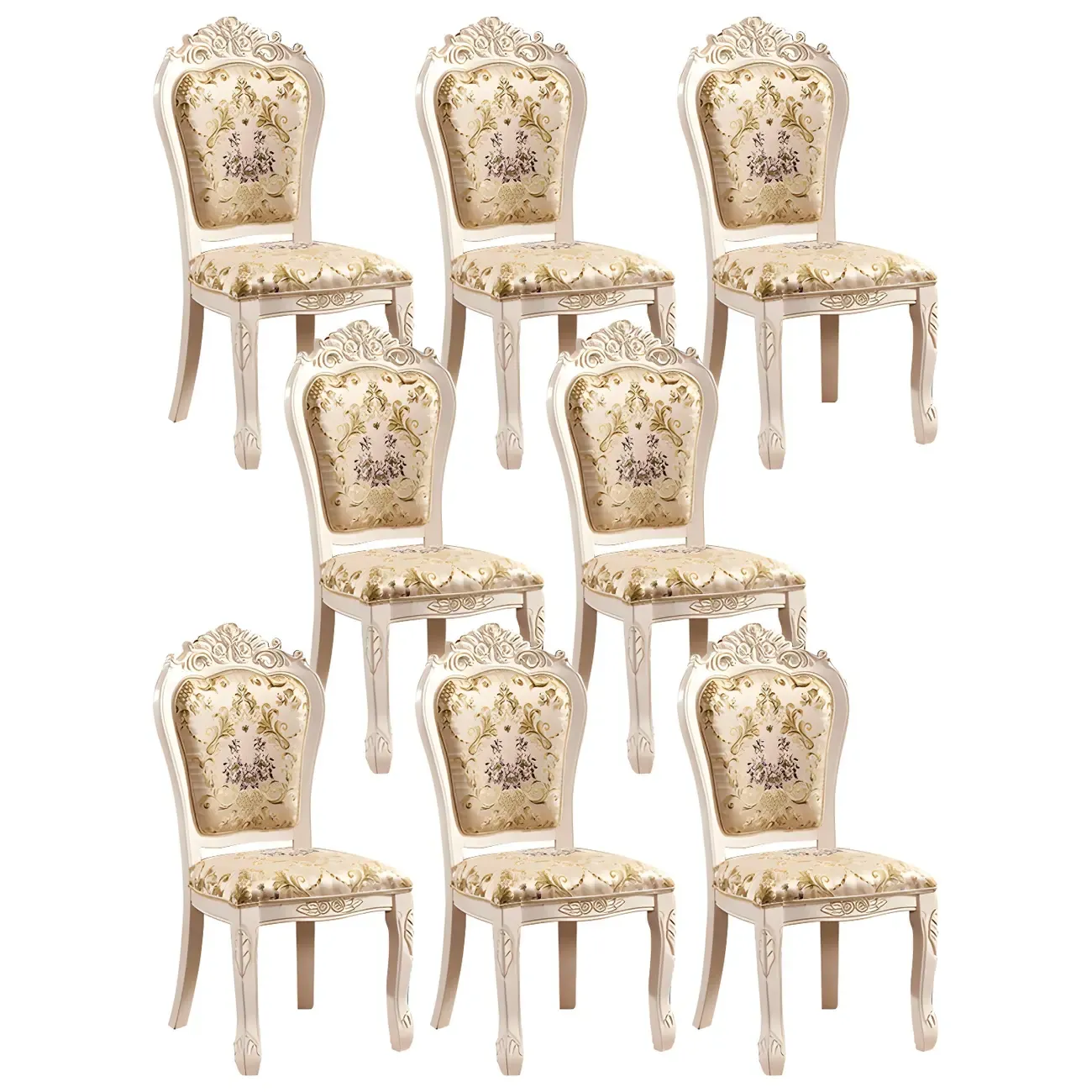 White Wood Victorian Upholstered Dining Chair Image - 27