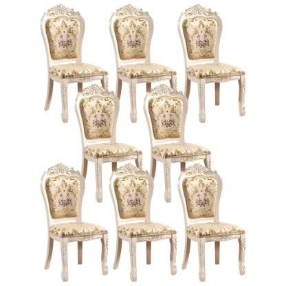 White Wood Victorian Upholstered Dining Chair Image - 27