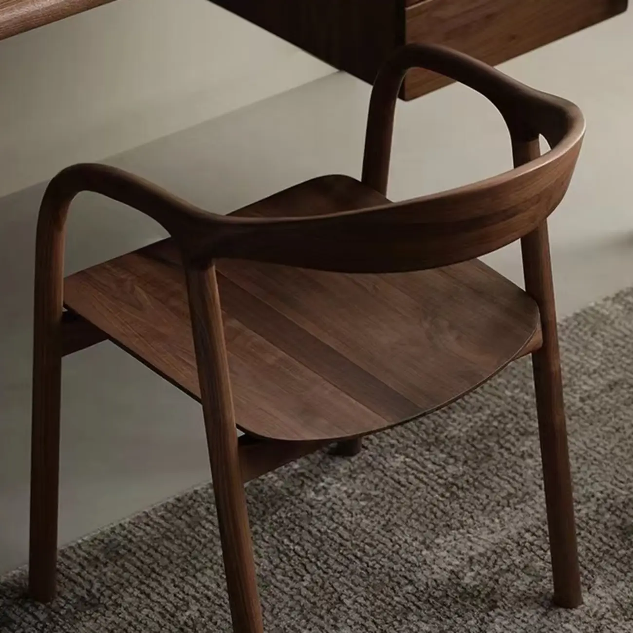 Modern Natural Wood Dining Chair Curved Back with Armrest Image - 11 | homeyfad