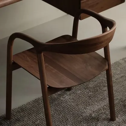 Modern Natural Wood Dining Chair Curved Back with Armrest Image - 11