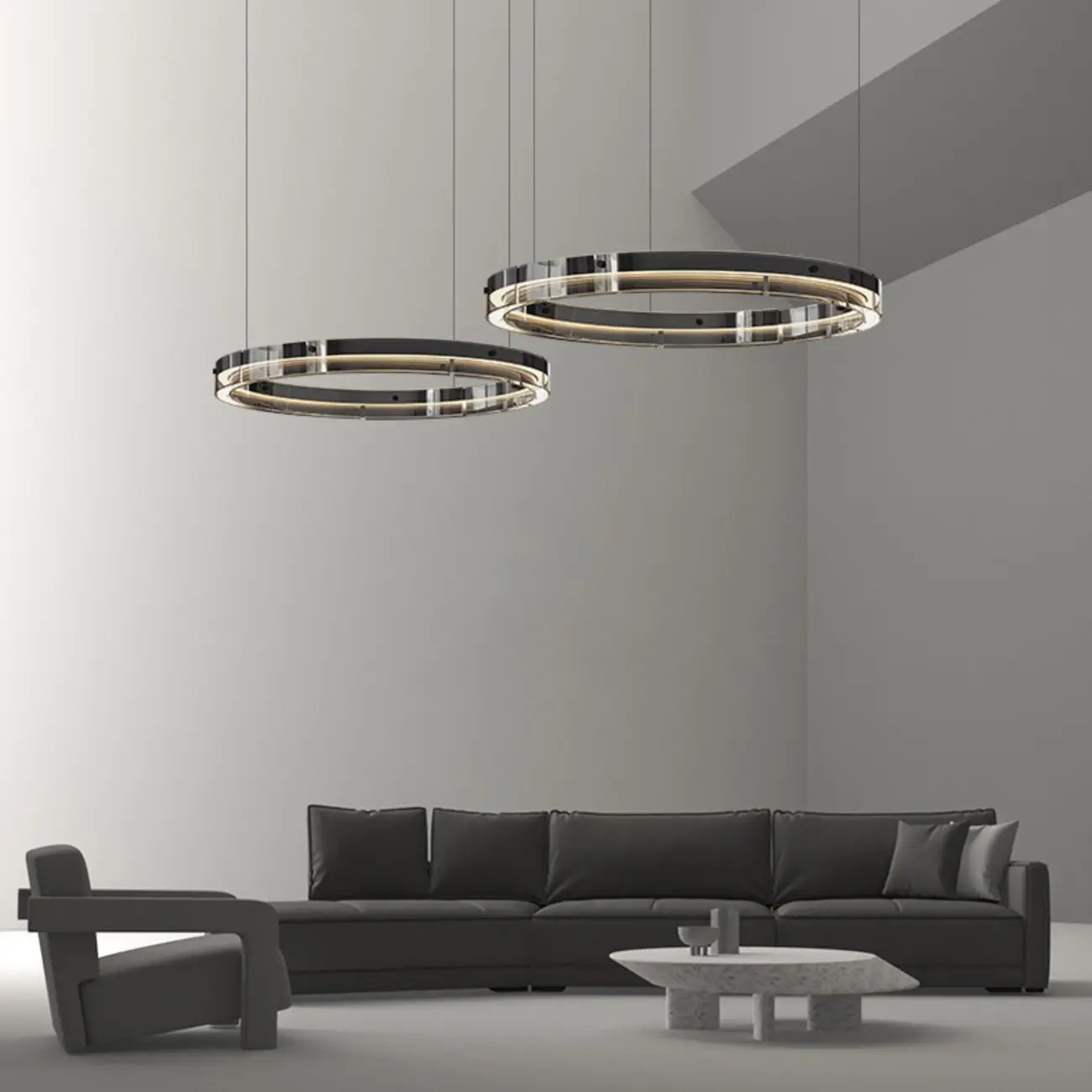 Modern LED Round Metal Chandelier with Flexible Height Image - 6 | homeyfad