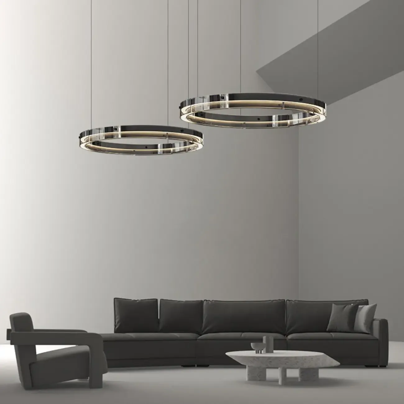 Modern LED Round Metal Chandelier with Flexible Height Image - 6