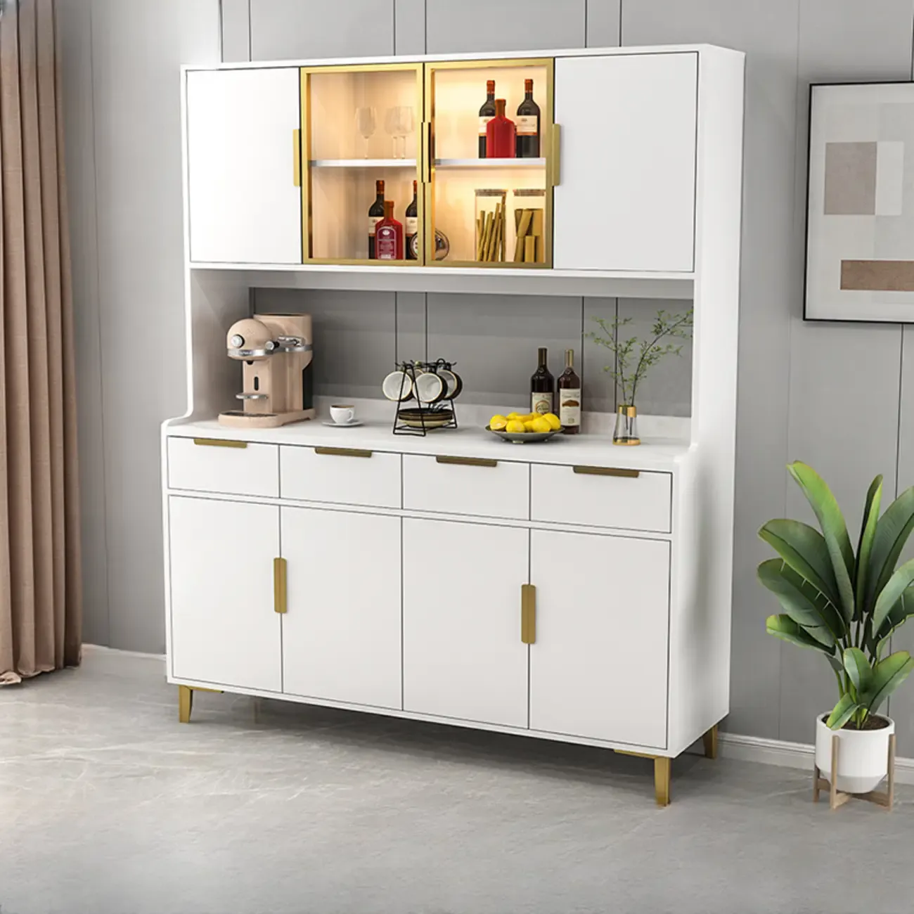 Modern Wooden Display Cabinet with Glass Doors Image - 10