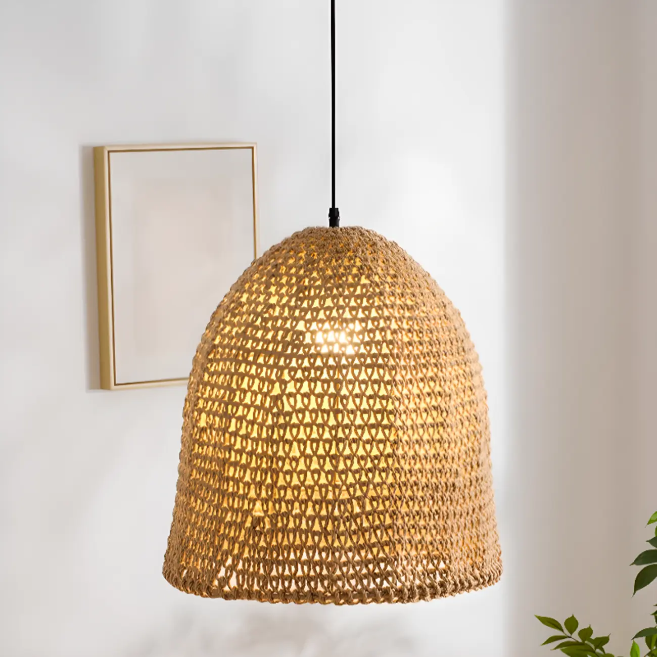 Country Style Rattan Cage Shaped Pendant Light for Living Room Image - 4 | homeyfad