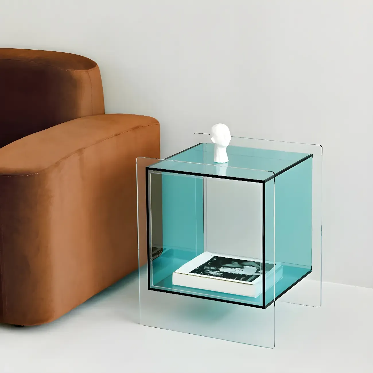 Modish Clear Design Acrylic Nightstand with Casters Open Shelf Image - 9