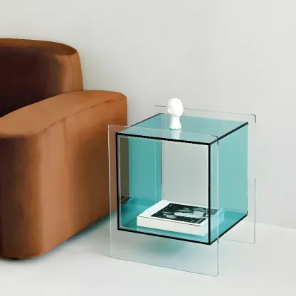 Modish Clear Design Acrylic Nightstand with Casters Open Shelf Image - 9