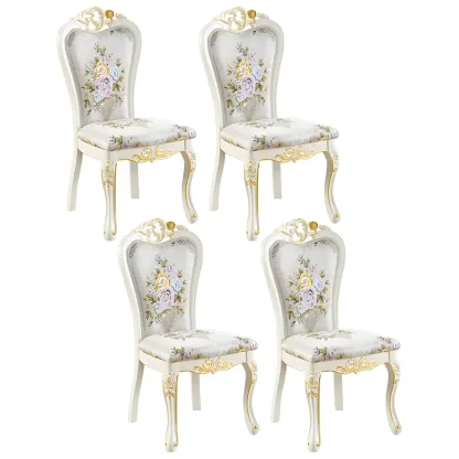 White Wood Victorian Upholstered Dining Chair Image - 28