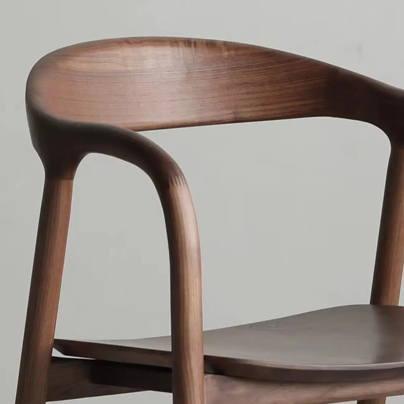 Modern Natural Wood Dining Chair Curved Back with Armrest Image - 12
