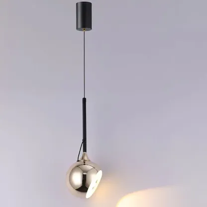 Modern Silver Metal Globe Pendant Light with Long Line for Bedroom Image - 6