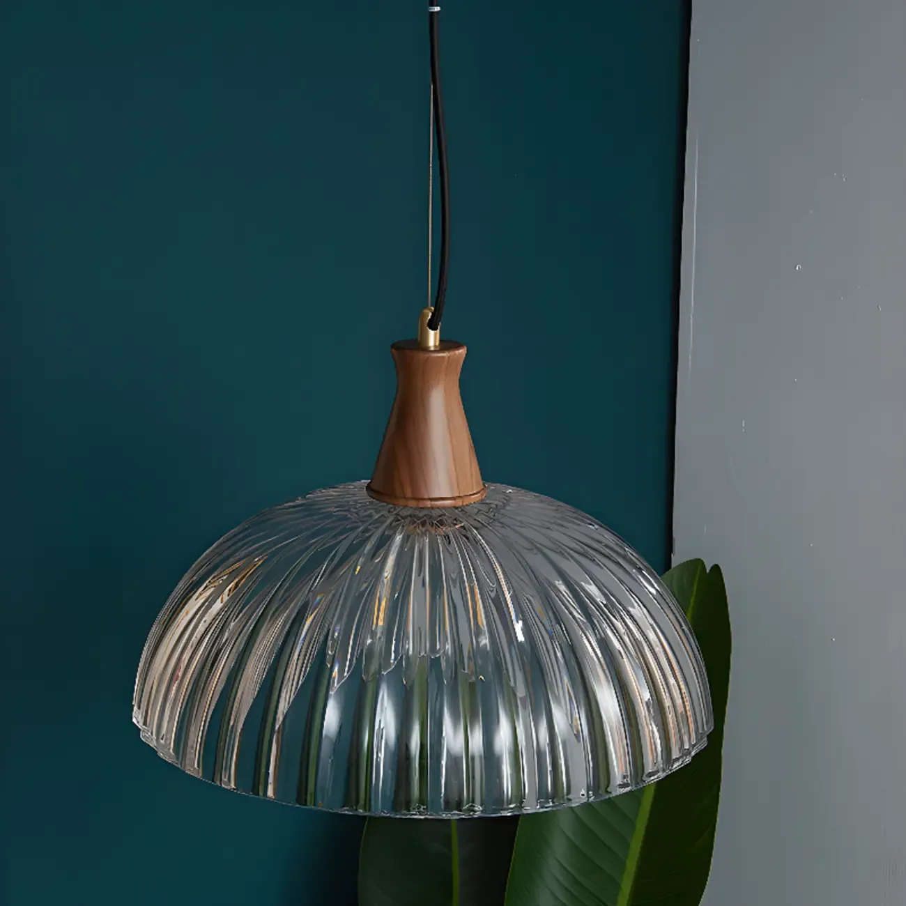 Vintage Brown Reeded Glass Lampshade Pendant Light for Home Decor Image - 4