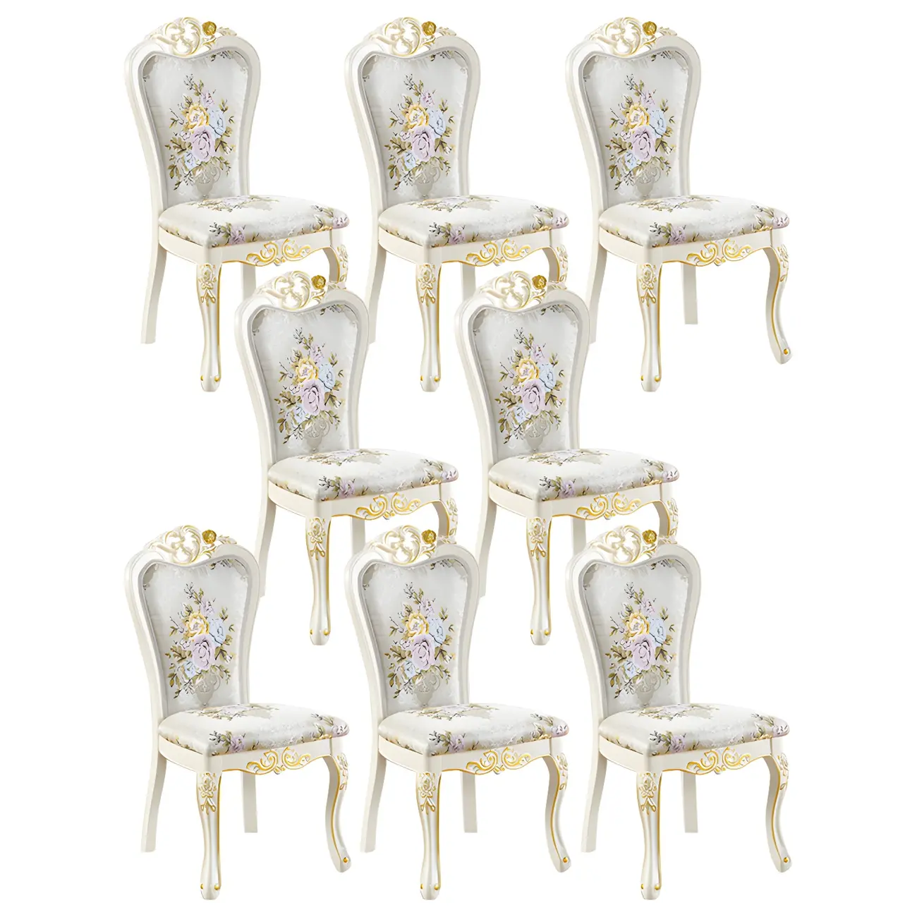 White Wood Victorian Upholstered Dining Chair Image - 29 | homeyfad