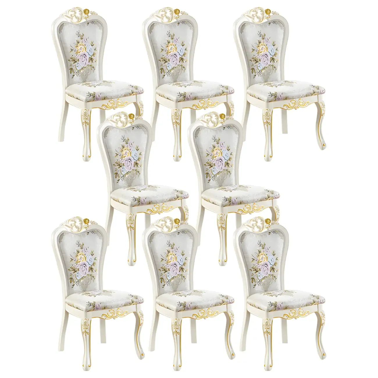 White Wood Victorian Upholstered Dining Chair Image - 29