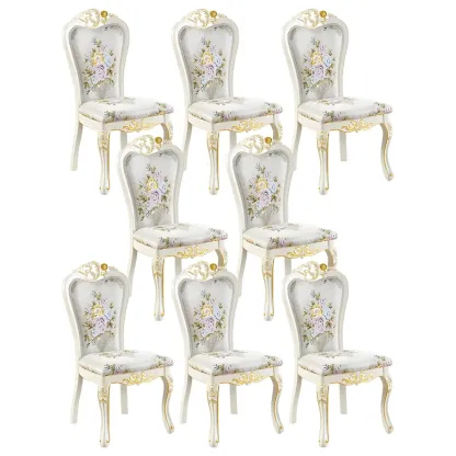 White Wood Victorian Upholstered Dining Chair Image - 29