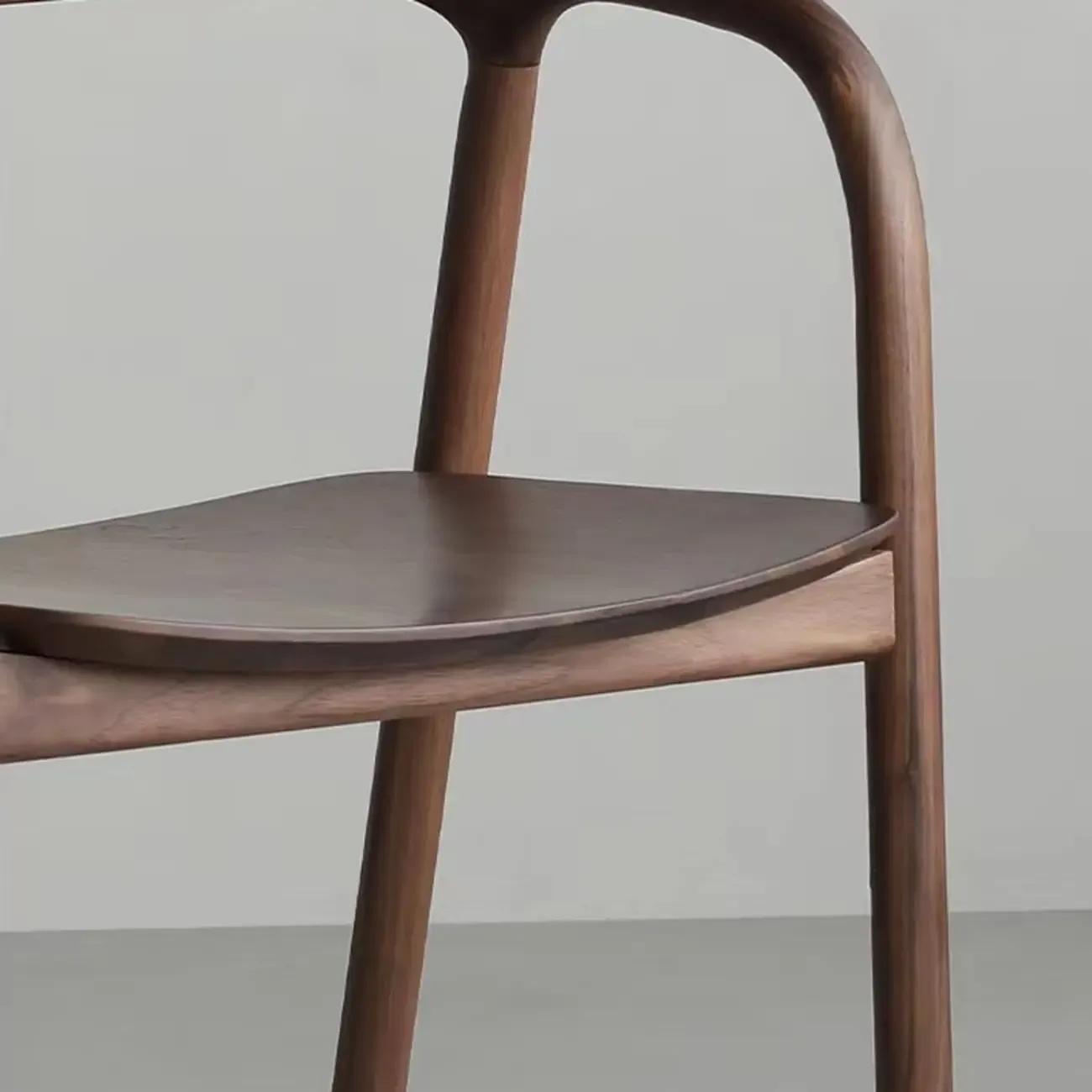 Modern Natural Wood Dining Chair Curved Back with Armrest Image - 13