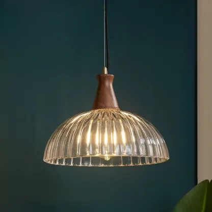 Vintage Brown Reeded Glass Lampshade Pendant Light for Home Decor Image - 5