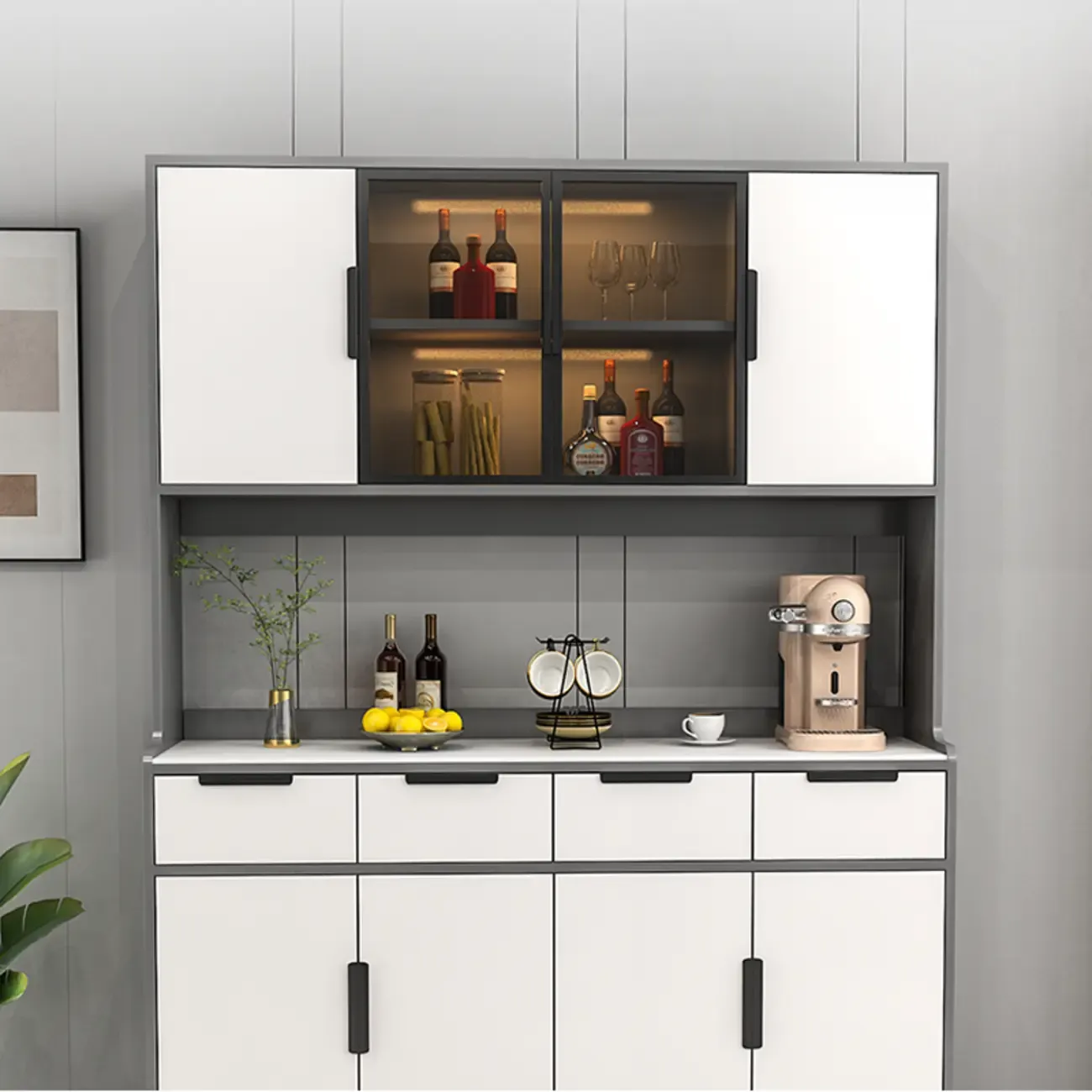 Modern Wooden Display Cabinet with Glass Doors Image - 12