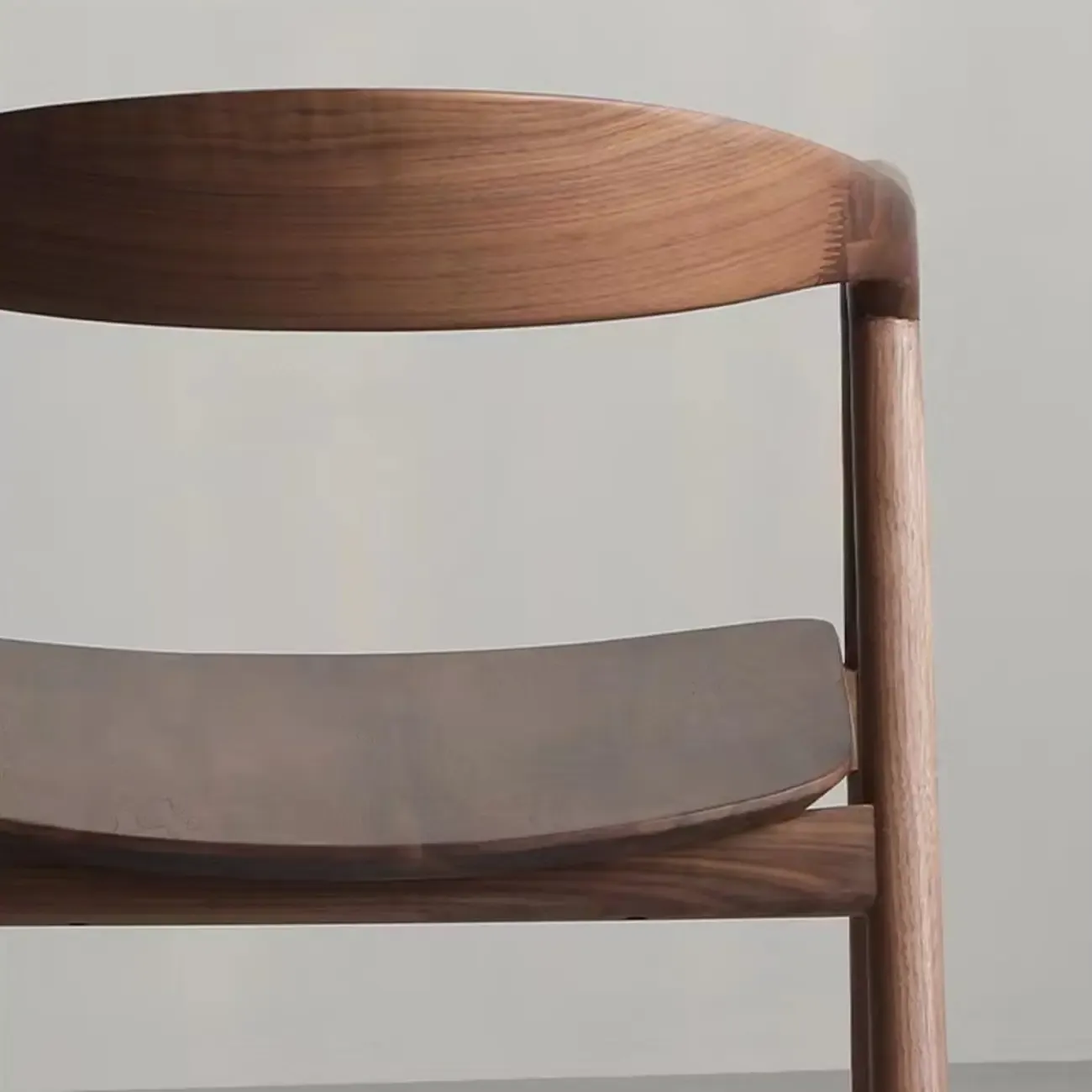 Modern Natural Wood Dining Chair Curved Back with Armrest Image - 14