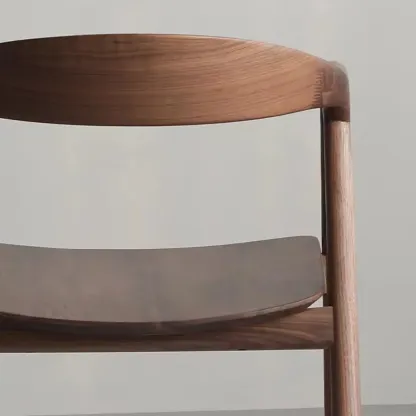 Modern Natural Wood Dining Chair Curved Back with Armrest Image - 14