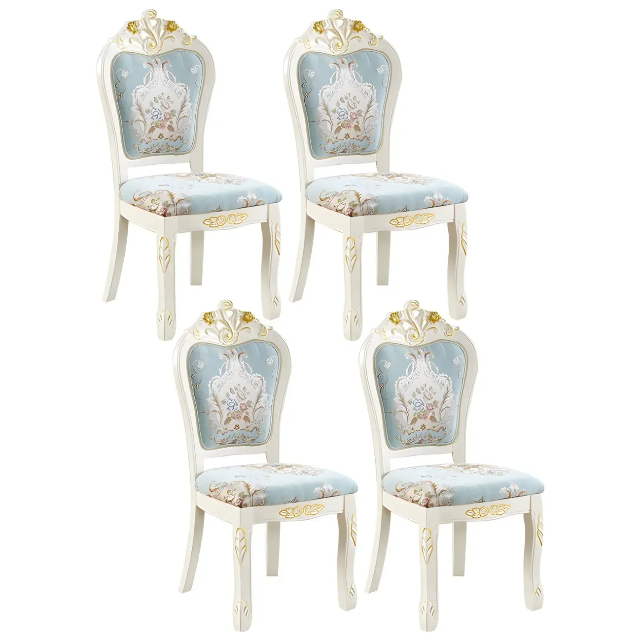 White Wood Victorian Upholstered Dining Chair Image - 30