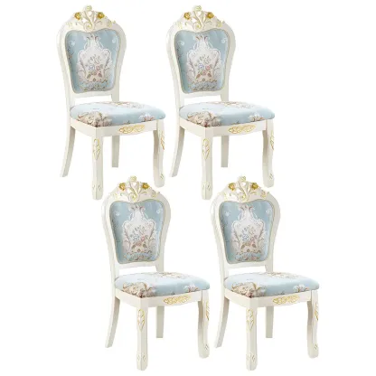 White Wood Victorian Upholstered Dining Chair Image - 30