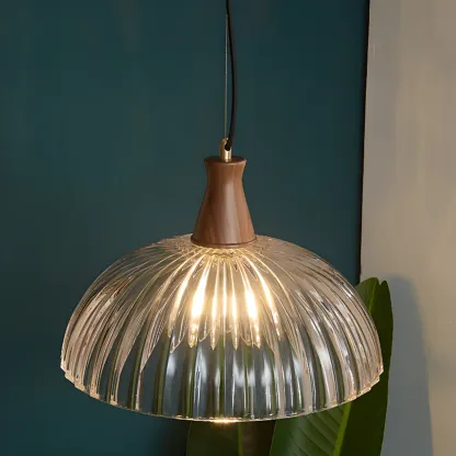 Vintage Brown Reeded Glass Lampshade Pendant Light for Home Decor Image - 6