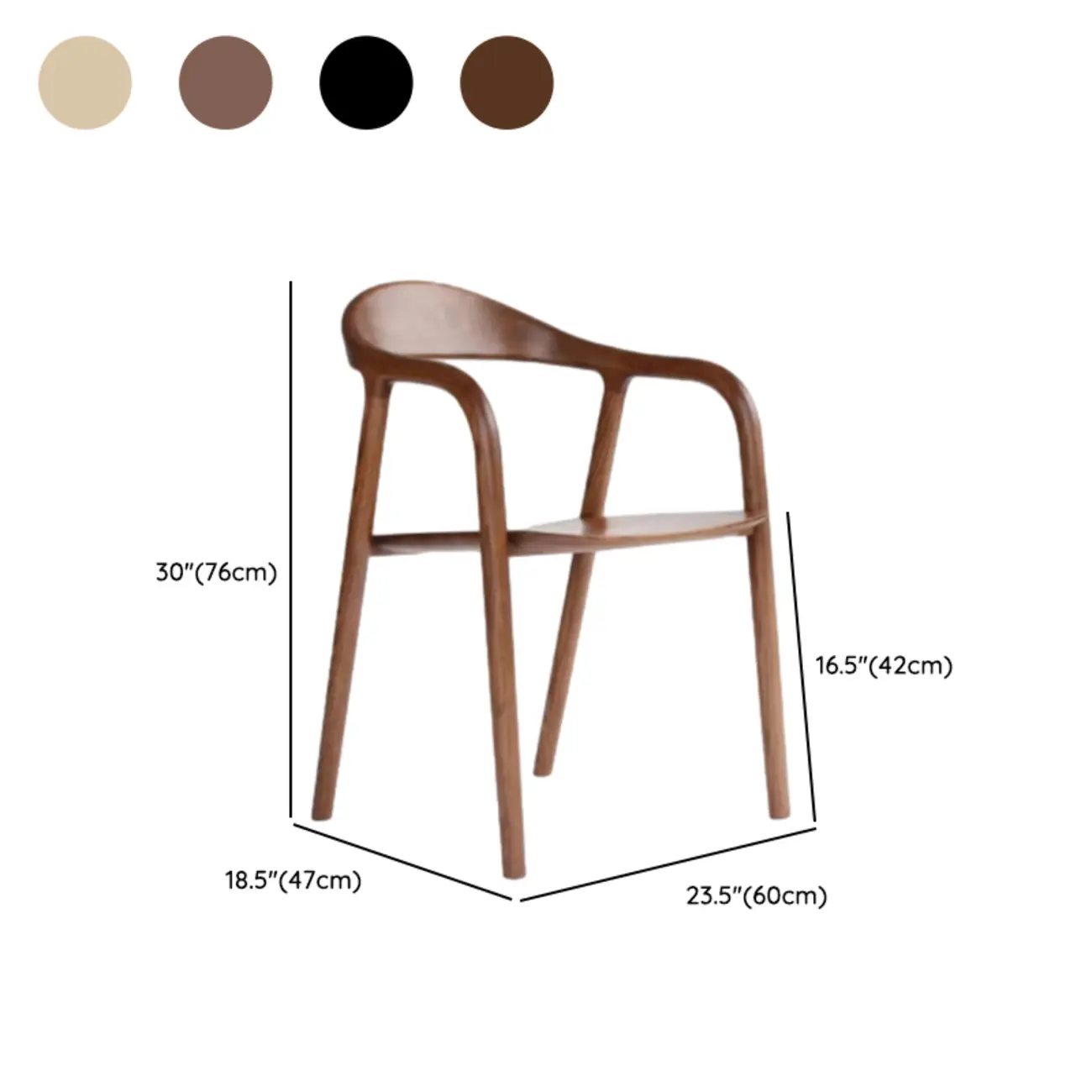 Modern Natural Wood Dining Chair Curved Back with Armrest #size