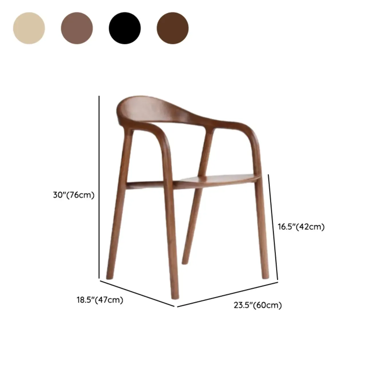 Modern Natural Wood Dining Chair Curved Back with Armrest #size