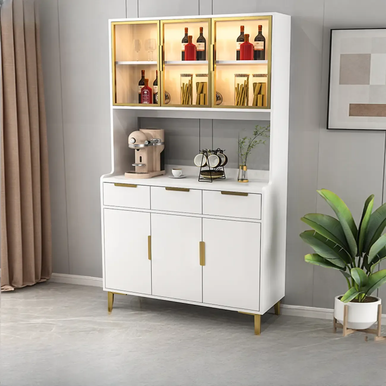 Modern Wooden Display Cabinet with Glass Doors Image - 13