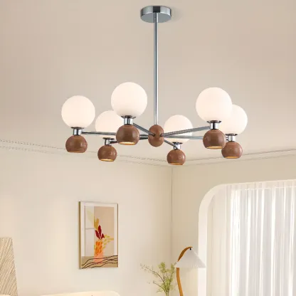 Modern Style White Globe Chandelier with Metal Frame Image - 1