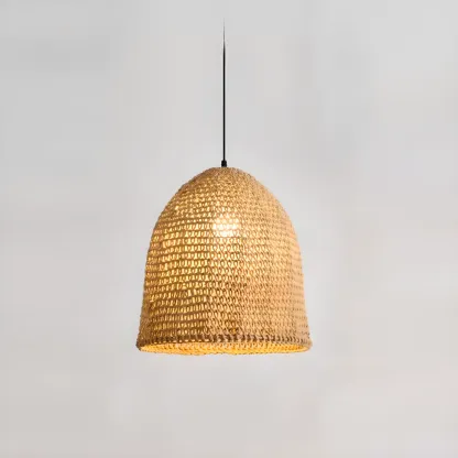 Country Style Rattan Cage Shaped Pendant Light for Living Room Image - 7